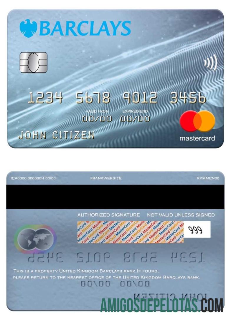 Barclays Bank Mastercard do Reino Unido exemplo real